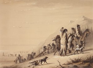 Snake Indians Migrating, c.1837 (penna och bläck, tvätt och gouache på papper) av Alfred Jacob Miller