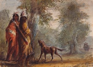 Snake Indians Watching the Approach of a Canoe, ca 1837 (penna, akvarell och gouache på papper) av Alfred Jacob Miller