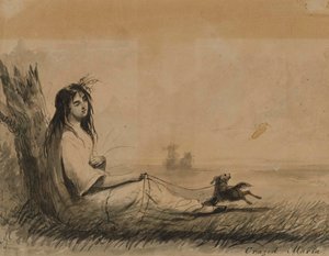 Liggande kvinnor med hund i koppel (ur Laurence Sterne, "En sentimental resa", 1768) av Alfred Jacob Miller