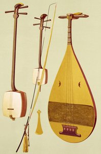 En shamisen, en kokyu och en biwa, japanska, från 