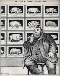 En stor grishandlare - Tecknad film i "Le Cochon, souvenirer från Normandie" 1898 av Alfred Le Petit