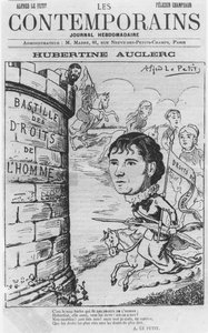 Karikatyr av Hubertine Auclerc 1848-1914 från Les Contemporains magazine, 1890 färg litho