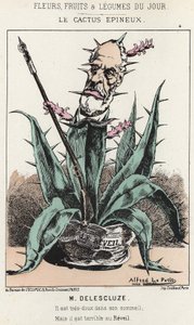 Le Cactus Spineux: Tecknad film om Louis Charles Delescluze (1809 - 1871) - ill. från 1871-01-16 i "Dagens blommor, frukter och grönsaker" av Alfred Le Petit