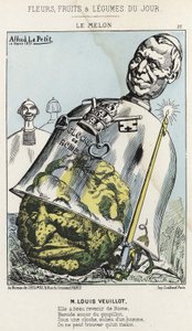 The Melon: Cartoon on Louis Veuillot - ill. från 1871-10-03 i ”Dagens blommor, frukter och grönsaker” av Alfred Le Petit