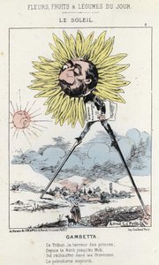 Le Soleil (solros): karikatyr på Gambetta (1838 - 1882) - ill. från 1871-01-12 i "Dagens blommor, frukter och grönsaker" av Alfred Le Petit