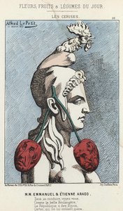 Les Cherry: karikatyr på MM Emmanuel och Etienne Arago - ill. av 1871-03-11 i "Dagens blommor, frukter och grönsaker" av Alfred Le Petit