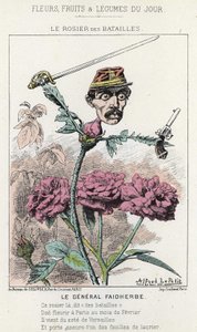 The Rosier des Batailles: tecknad serie om general Faidherbe - ill. från 1871-01-20 i "Dagens blommor, frukter och grönsaker" av Alfred Le Petit