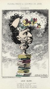 Tankar: Tecknad film om Louis Blanc - ill. från 1871-02-04 i "Dagens blommor, frukter och grönsaker" av Alfred Le Petit