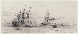 Frakt på Mersey (etsning) av Alfred-Louis Brunet-Debaines