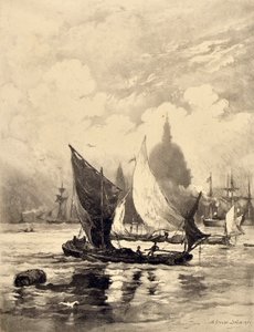 Themsen nedanför London Bridge (akvatint)
