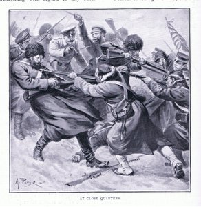 På nära håll, illustration från Cassells History of the Russian-Japanese War Vol 1, c.1900 av Alfred Pearse