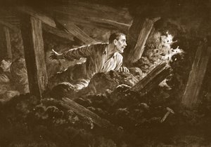 Sapper W. Hackett vägrar att lämna en kamrat som ligger allvarligt skadad i ett gruvställe. av Alfred Pearse