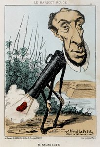 Le Bean rouge: karikatyr av Victor Schoelcher representerad i tåget av Peter en böna (fiss) - sjuk. av 16/02/1871 i "Fleurs, Fruits et Vegetables du Jour" av Alfred Petit
