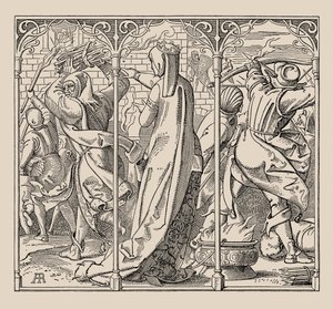 Die Nibelungen. Hur drottningen gav order om att bränna ner hallen, 1840-1841. av Alfred Rethel