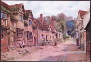 Hus tidigare ockuperade av vävare, Kersey, Suffolk, från The Cottages and the Village Life of Rural England utgiven av Dent & Sons Limited av Alfred Robert Quinton