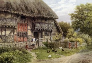 Old Cottage, Bignor, Sussex (färg litho) av Alfred Robert Quinton