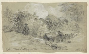 Capt. Stevens batteri på 6th Corps Skirmish -linjen av Alfred Rudolph Waud