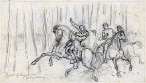 Reynolds död i Gettysburg 1863 (teckning) av Alfred Rudolph Waud