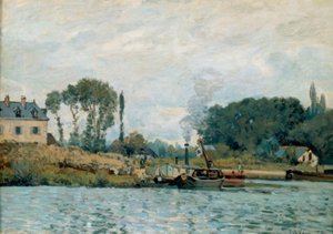 Båtar vid Bougival slussen av Alfred Sisley