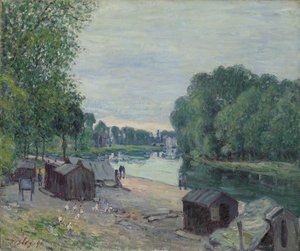 Hyddor vid kanten av Loing; Cabanes au bord du Loing, 1896 av Alfred Sisley