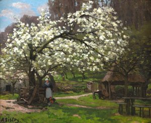 Vår, bondkvinna under blommande träd Vår, bondkvinna under..., ca. 1865. av Alfred Sisley