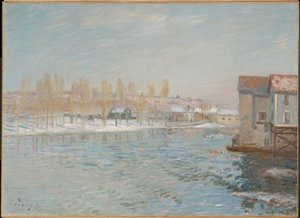 Loing och kvarnarna i Moret, snöeffekt av Alfred Sisley