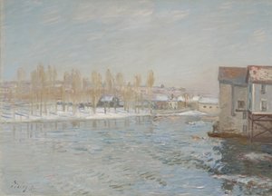 The Loing and the Mills of Moret, Snow Effect, 1891 av Alfred Sisley