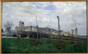 Utsikt över Montmartre tagen från blomsterstaden vid Batignolles-målningen av Alfred Sisley (1839-1899) 1869 Sön. 0,7x1,17 m Grenoble, Musee des Beaux Arts av Alfred Sisley