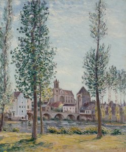 Vy över Moret sur Loing genom träden av Alfred Sisley