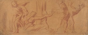 Grupp av figurer, barn som tigger i centrum av Alfred Emile Stevens