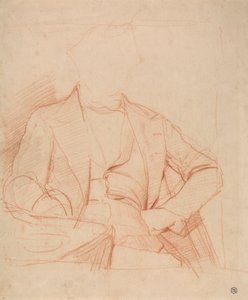 Studie för porträttet av Mr. Coleman: sittande vänd framåt, vänster hand på höften, höger arm på bordet av Alfred Emile Stevens