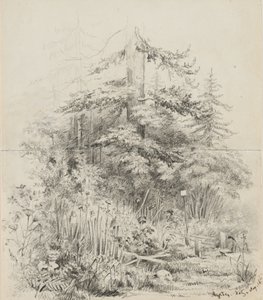 Indian Burial Place, Oregon, 1841 (grafit på två falsade skissboksark av krämvävt papper) av Alfred Thomas Agate