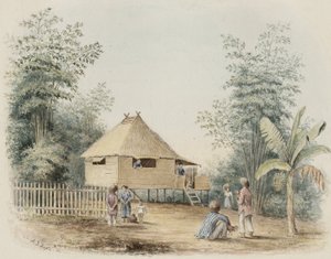 Native House Near Manila, 1842 (wc med et strejf af pen og blæk på cremevævet papir) svensk av Alfred Thomas Agate