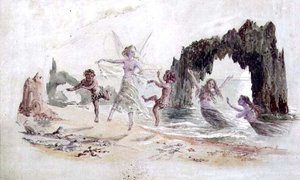 Feer och fauner på stranden (akvarell)