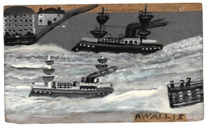 Kanonbåtar i krigstid, ca 1855-1942 (olja på pannå) av Alfred Wallis