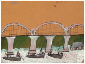 Saltash Bridge (penna och olja på kort)