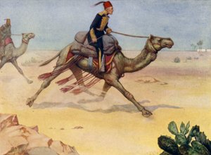 Den brittiske generalen Charles George Gordon galopperar över Saharaöknen på en kamel