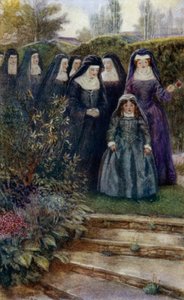 Den unga Marie-Angelique Arnauld går i klosterträdgården med sina nunnor av Alfred Wallis Mills