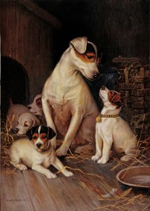 Den lilla flickan och hennes hundar (tryck) av Alfred Weczerzick