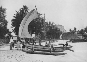 Outrigger fiskekanot vid Mount Lavinia Sea Shore, c1890, 1910