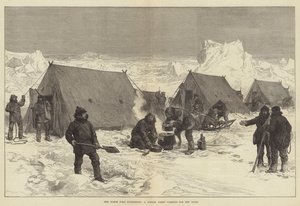 Expeditionen till Nordpolen, en slädegrupp som campar för natten