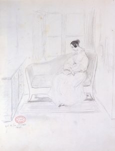 George Sand (1804-76), läser i en soffa bredvid ett fönster, 1833