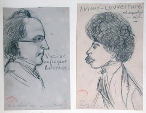 Porträtt av antingen Charles Nodier (1780-1844) eller Gustave Planche (1808-57) och Alexandre Dumas Pere (1802-70)