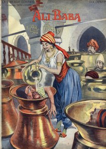 Ali Baba (och de fyrtio tjuvarna). Populär berättelse om 1001 nätter eller tusen och en natt). Illustration av Vaccari och Carrey i "" Les beaux tales"" samlingen "" Nos loisirs""" omkring 1910. Privat samling.