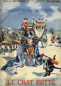 Stövelkatten. Folksagan. Illustration av Vaccari och Carrey i "" Les beaux tales"" samlingen "" Nos loisirs""" omkring 1910. Privat samling.