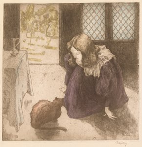 Interiör, liten flicka med katt (La Petite fille au chat)