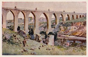 Aques Livres Aqueduct, Lissabon (färglitografi)