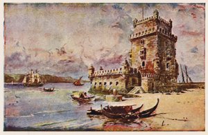 Belem-tornet, Lissabon (färglitografi)