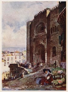 Gamla stan i Coimbra, Portugal (färglitografi)