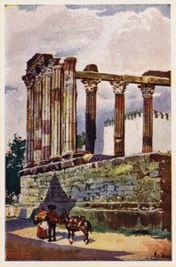 Dianatemplet, Evora, Portugal (färglitografi)